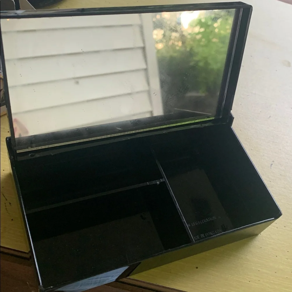 Vintage 80s Cosmetic and Jewelry Organizer Black Floral Design in Box
